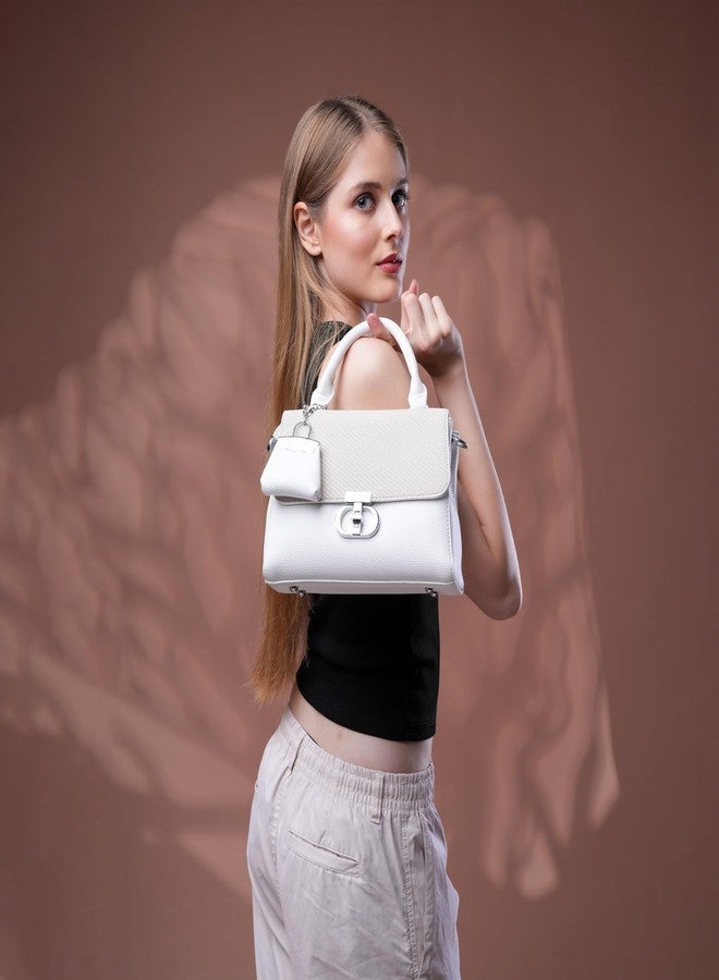 SANTORINI Ophelia Satchel bag for women | Small Sized Handbag with Sling strap and bag charm | Classic Satchel for women (White) - Image 5